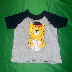 Carter's Gray and Black Tee with Baseball Leopard 3 Months